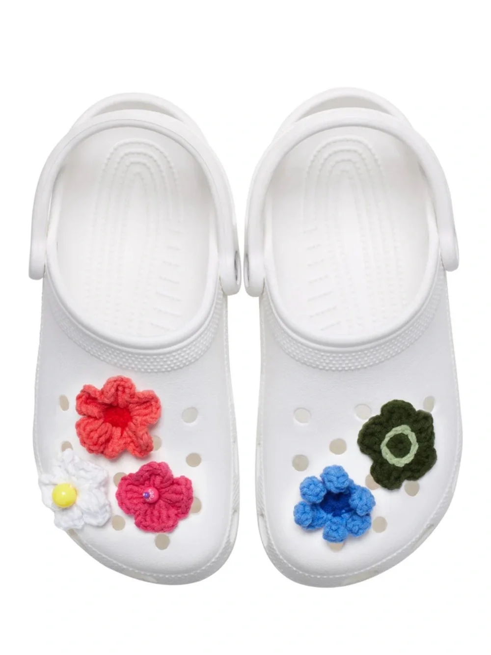 CROCS Crochet Flower Jibbitz Charm Set - Pink, White, Red, Blue, Green